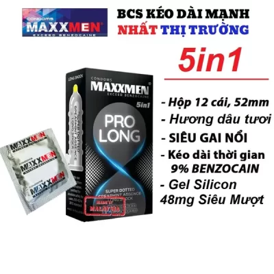 Bao cao su chống xuất tinh sớm Maxxmen 5in1 Prolong 12 cái, với 500 hạt gai nổi lớn cực đã, kéo dài cực đỉnh, gel silicon cao nhất giá sỉ - giá bán buôn