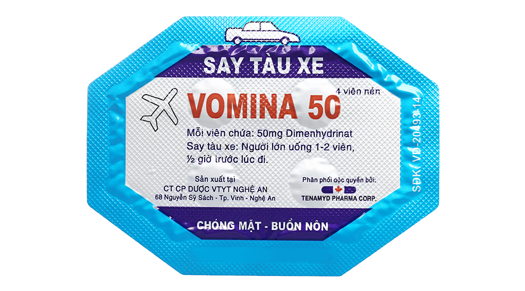 Thông tin về thuốc say xe Vỉ 4 viên Vomina